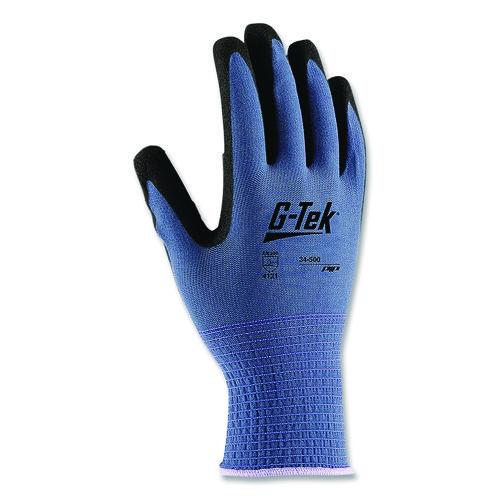Image of G-Tek® 34-500/L GP Nitrile-Coated Nylon Gloves, EN388: 4121, 10" Long, Large, Blue/Black, 12 Pairs