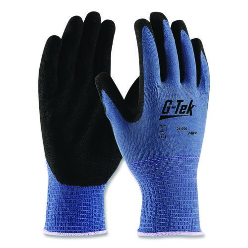 Image of G-Tek® 34-500/L GP Nitrile-Coated Nylon Gloves, EN388: 4121, 10" Long, Large, Blue/Black, 12 Pairs
