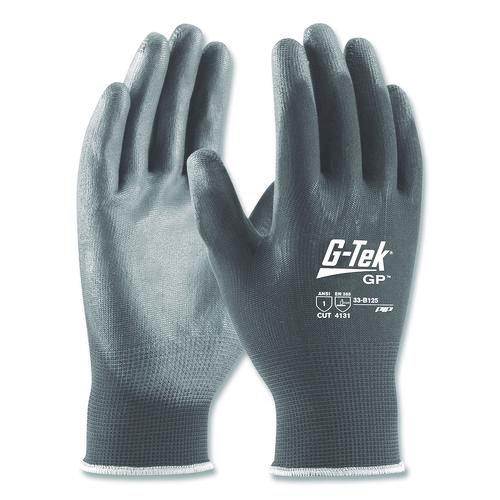 Image of G-Tek® 33-G125/S GP Polyurethane-Coated Nylon Gloves, EN388: 1111, 10" Long, Small, Gray, 12 Pairs