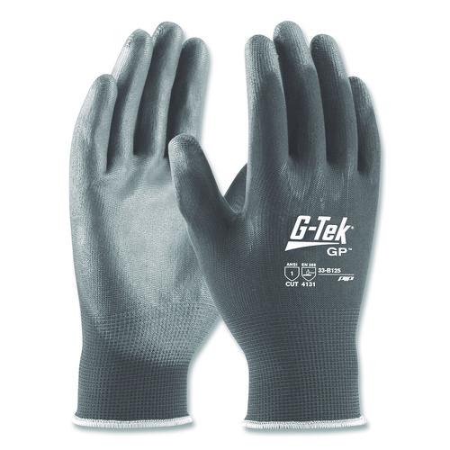 Image of G-Tek® 33-G125/L GP Polyurethane-Coated Nylon Gloves, EN388: 1111, 10" Long, Large, Gray, 12 Pairs