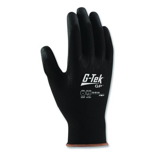 Image of G-Tek® 33-B125/M GP Polyurethane-Coated Nylon Gloves, EN388: 1111, 10" Long, Medium, Black, 12 Pairs