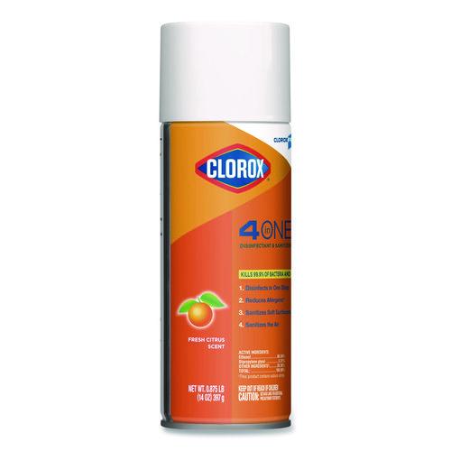 Image of Clorox® 31043 4-In-One Disinfectant And Sanitizer, Citrus, 14 Oz Aerosol Spray