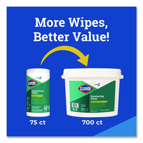 Image of Clorox® 31547 Disinfecting Wipes, 1-Ply, 7 x 8, Fresh Scent, White, 700/Bucket