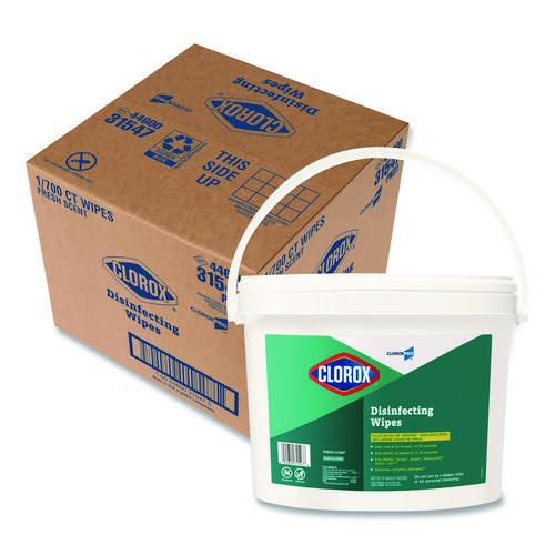 Image of Clorox® 31547 Disinfecting Wipes, 1-Ply, 7 x 8, Fresh Scent, White, 700/Bucket