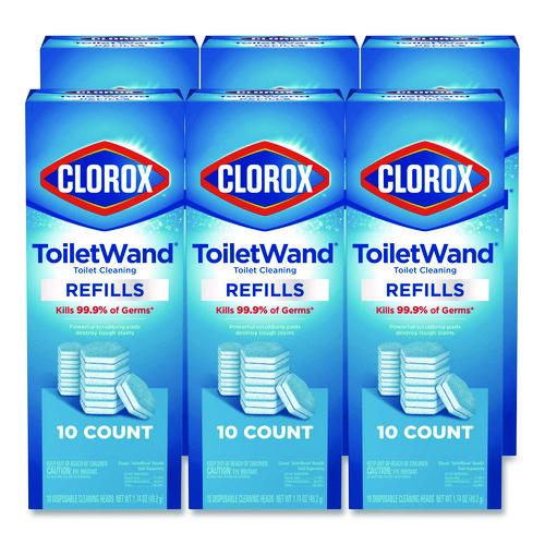 Image of Clorox® CLO31620 ToiletWand Toilet Cleaning Refills, Toilet Cleaning Scrubbing Pads, Blue/White, 10/Pack, 6 Packs/Carton
