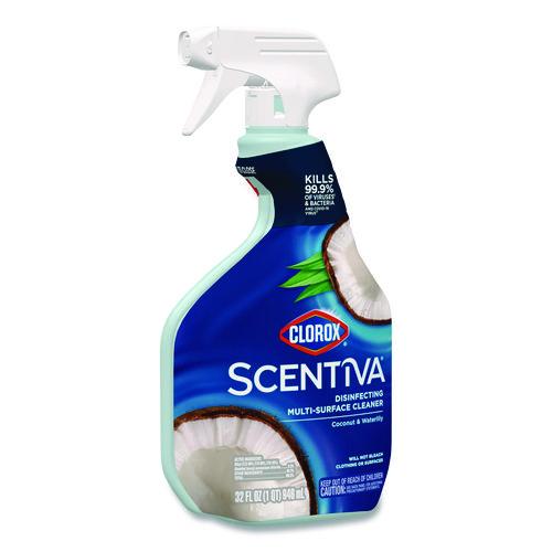 Image of Clorox® 60521CT Scentiva Disinfecting Multi-Surface Cleaner, Bleach Free, Coconut and Waterlily, 32 oz Spray Bottle, 9/Carton