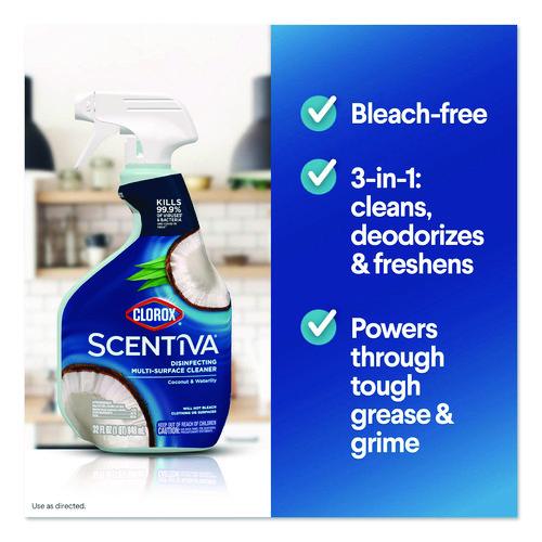 Image of Clorox® 60521CT Scentiva Disinfecting Multi-Surface Cleaner, Bleach Free, Coconut and Waterlily, 32 oz Spray Bottle, 9/Carton