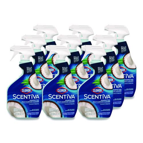 Image of Clorox® 60521CT Scentiva Disinfecting Multi-Surface Cleaner, Bleach Free, Coconut and Waterlily, 32 oz Spray Bottle, 9/Carton