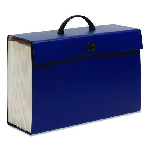 Image of Smead Expanding File Box, 16.63" Expansion, 19 Sections, Twist-Lock Latch Closure, 2/5-Cut Tabs, Legal Size, Blue