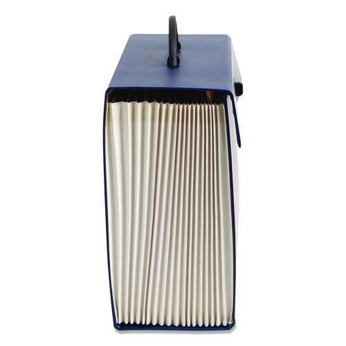 Image of Smead Expanding File Box, 16.63" Expansion, 19 Sections, Twist-Lock Latch Closure, 2/5-Cut Tabs, Legal Size, Blue