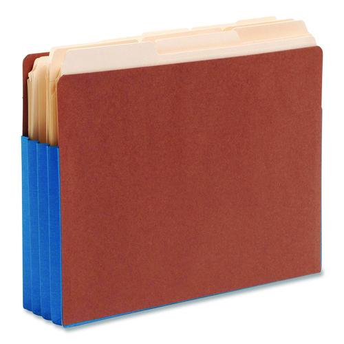 Image of Smead Redrope Drop-Front End Tab File Pockets, Fully Lined 6.5" High Gussets, 3.5" Expansion, Letter Size, Redrope/Blue, 10/Box
