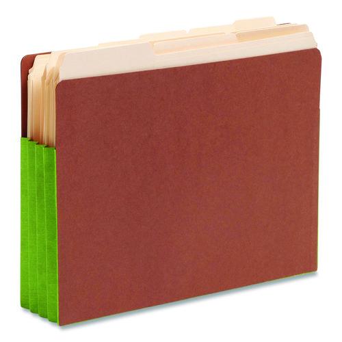 Image of Smead 73680 Redrope Drop-Front End Tab File Pockets, Fully Lined 6.5" High Gussets, 3.5" Expansion, Letter Size, Redrope/Green, 10/Box