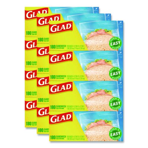 Image of Glad® 60771 Fold Top Food Storage Plastic Sandwich Bags, 6.5 x 5.5, Clear, 180 Bags/Box, 12 Boxes/Carton