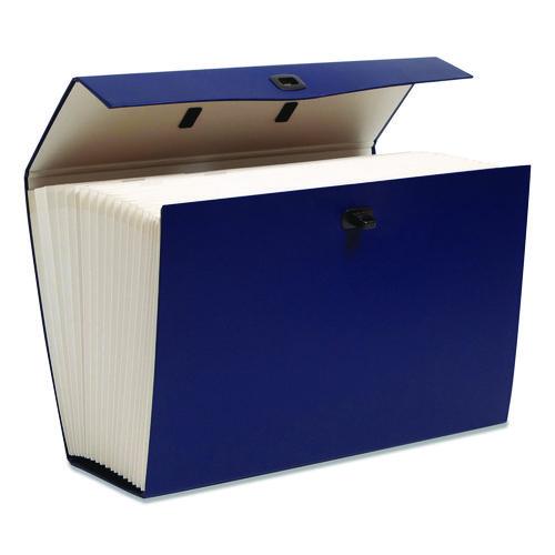 Image of Smead Expanding File Box, 16.63" Expansion, 19 Sections, Twist-Lock Latch Closure, 2/5-Cut Tabs, Legal Size, Blue
