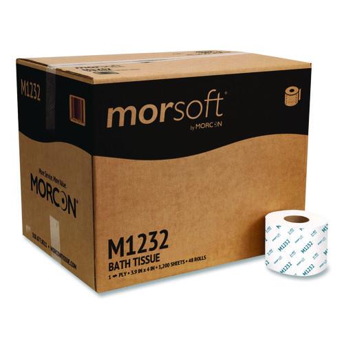 Image of Morcon Tissue M1232 Morsoft Controlled Bath Tissue, Septic Safe, 1-Ply, White, 1,200 Sheets/Roll, 48 Rolls/Carton