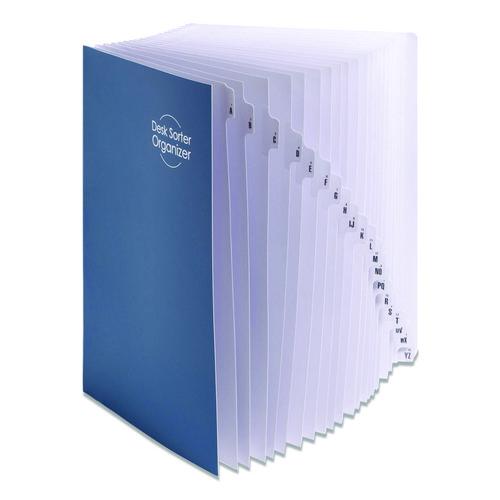 Image of Smead 89237 Deluxe Expandable Indexed Desk File/Sorter, Reinforced Tabs, 20 Dividers, Alpha/Numeric Index, Legal Size, Dark Blue Cover