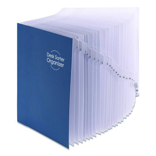 Image of Smead 89294 Deluxe Expandable Indexed Desk File/Sorter, 31 Dividers, Date Index, Letter Size, Dark Blue Cover