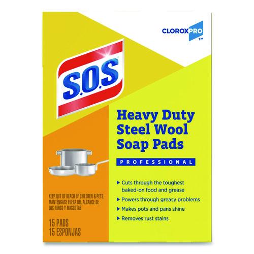 Image of S.O.S.® 88320 Steel Wool Soap Pads, 2.4 x 3, Steel, 15 Pads/Box, 12 Boxes/Carton