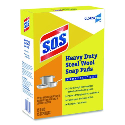 Image of S.O.S.® 88320 Steel Wool Soap Pads, 2.4 x 3, Steel, 15 Pads/Box, 12 Boxes/Carton