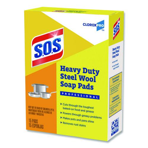 Image of S.O.S.® 88320 Steel Wool Soap Pads, 2.4 x 3, Steel, 15 Pads/Box, 12 Boxes/Carton