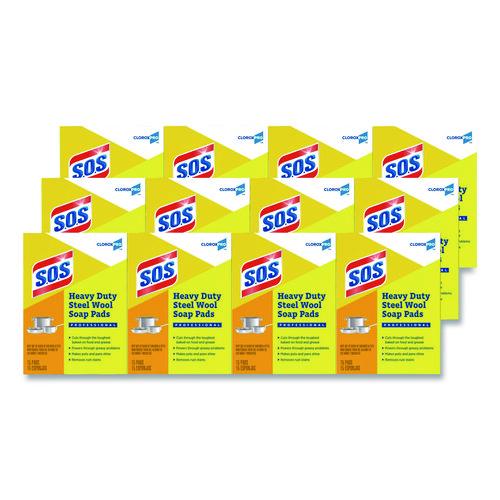 Image of S.O.S.® 88320 Steel Wool Soap Pads, 2.4 x 3, Steel, 15 Pads/Box, 12 Boxes/Carton