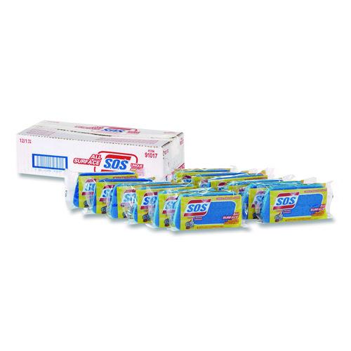 Image of S.O.S.® 91017 All Surface Scrubber Sponge, 2.5 x 4.5, 0.9" Thick, Dark Blue/Light Blue, 12/Carton