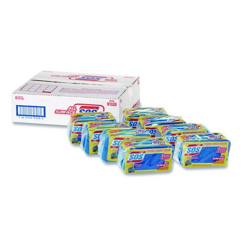 Image of S.O.S.® COX91028CT All Surface Scrubber Sponge, 2.5 x 4.5, 0.9" Thick, Dark Blue/Light Blue, 3/Pack, 8 Packs/Carton