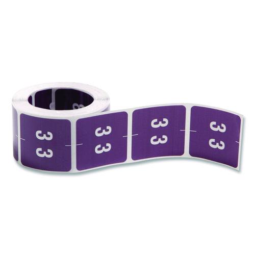 Image of Smead 67423 Numerical End Tab File Folder Labels, 3, 1.5 X 1.5, Purple, 250/roll
