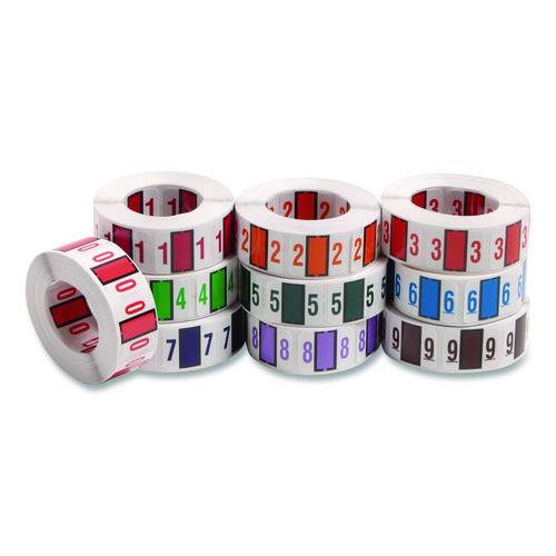 Image of Smead 67380 Numerical End Tab File Folder Labels, 0-9, 1 X 1.25, White, 500/roll, 10 Rolls/box