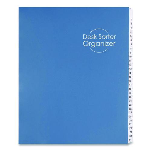 Image of Smead 89294 Deluxe Expandable Indexed Desk File/Sorter, 31 Dividers, Date Index, Letter Size, Dark Blue Cover
