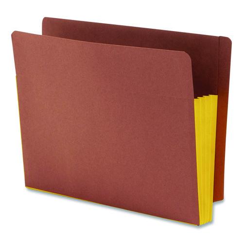 Image of Smead 73688 Redrope Drop-Front End Tab File Pockets, Fully Lined 6.5" High Gussets, 3.5" Expansion, Letter Size, Redrope/Yellow, 10/Box
