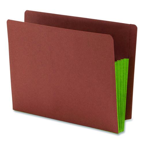 Image of Smead 73680 Redrope Drop-Front End Tab File Pockets, Fully Lined 6.5" High Gussets, 3.5" Expansion, Letter Size, Redrope/Green, 10/Box