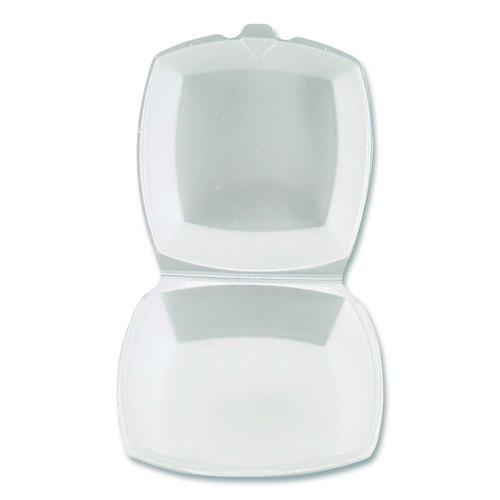 Image of Plastifar 12175 Foam Hinged Lid Containers, 6 x 6 x 3, White, Foam, 500/Carton