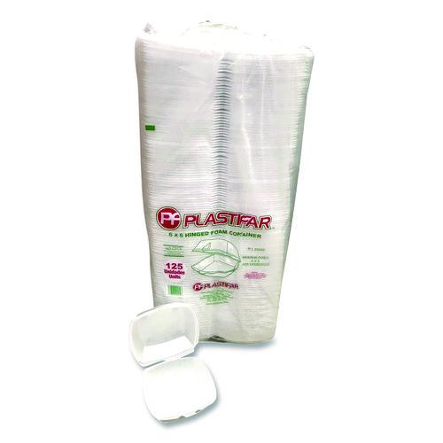 Image of Plastifar 12175 Foam Hinged Lid Containers, 6 x 6 x 3, White, Foam, 500/Carton