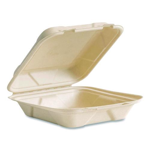 Image of Vegware VW-HC81NFA Nourish Molded Fiber Takeout Containers, Compostable, 7.9 x 7.9 x 2.9, White, Sugarcane, 200/Carton