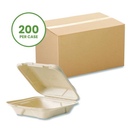Image of Vegware VW-HC81NFA Nourish Molded Fiber Takeout Containers, Compostable, 7.9 x 7.9 x 2.9, White, Sugarcane, 200/Carton