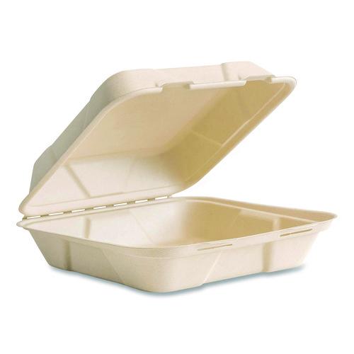 Image of Vegware VW-HC91NFA Nourish Molded Fiber Takeout Containers, Compostable, 9 x 9 x 3, Natural, Sugarcane, 200/Carton