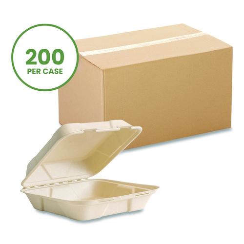 Image of Vegware VW-HC91NFA Nourish Molded Fiber Takeout Containers, Compostable, 9 x 9 x 3, Natural, Sugarcane, 200/Carton