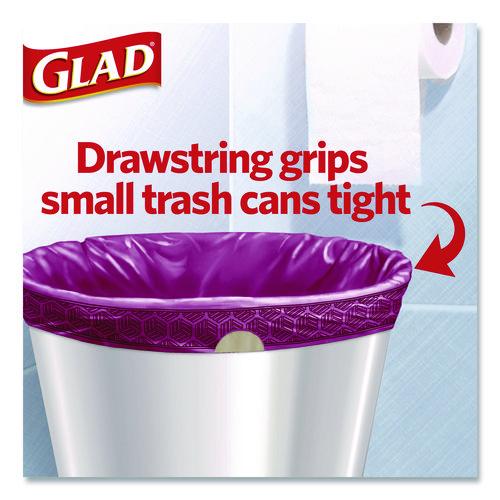 Image of Glad® 79274 OdorShield Small Drawstring Trash Bags, 4 gal, Cherry Blossom Scent, 0.5 mil, 18" x 17", Pink, 34/Box