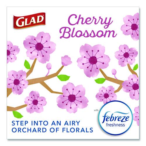 Image of Glad® 79274 OdorShield Small Drawstring Trash Bags, 4 gal, Cherry Blossom Scent, 0.5 mil, 18" x 17", Pink, 34/Box