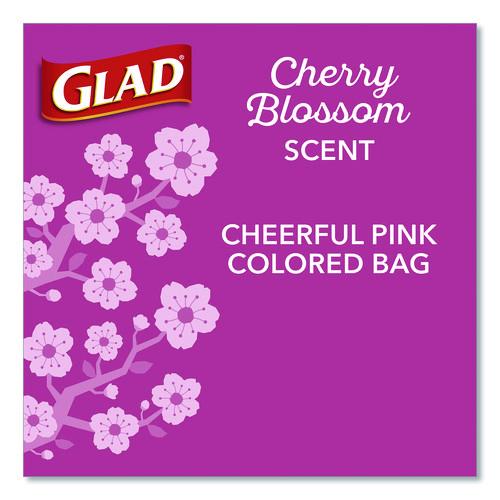 Image of Glad® 79274 OdorShield Small Drawstring Trash Bags, 4 gal, Cherry Blossom Scent, 0.5 mil, 18" x 17", Pink, 34/Box