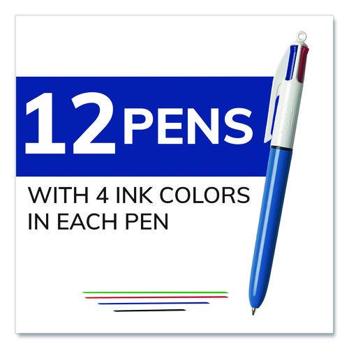 Image of BIC® MM11-AST 4-Color Multi-Color Ballpoint Pen, Retractable, Medium 1 mm, Black/Blue/Green/Red Ink, Blue/White Barrel, 12/Box