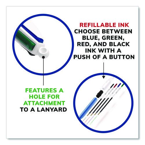 Image of BIC® MM11-AST 4-Color Multi-Color Ballpoint Pen, Retractable, Medium 1 mm, Black/Blue/Green/Red Ink, Blue/White Barrel, 12/Box