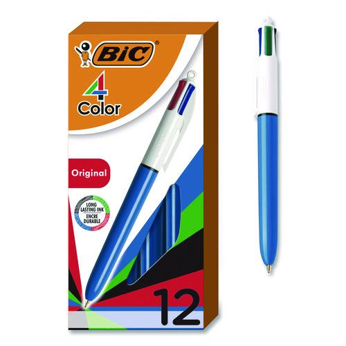 Image of BIC® MM11-AST 4-Color Multi-Color Ballpoint Pen, Retractable, Medium 1 mm, Black/Blue/Green/Red Ink, Blue/White Barrel, 12/Box