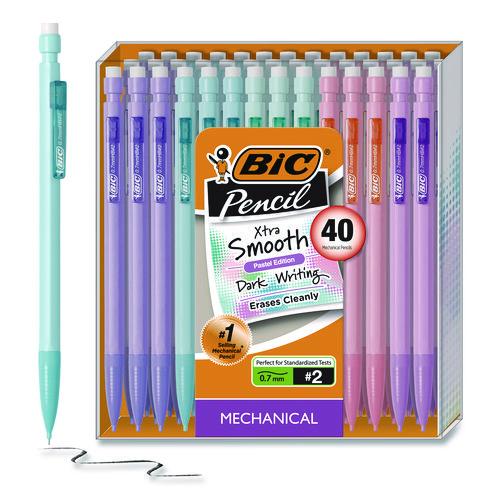 Image of BIC® MP40TX-BLK Xtra Smooth Mechanical Pencil, HB #2 Black Lead, Assorted Pastel Color Barrels, 40/Pack