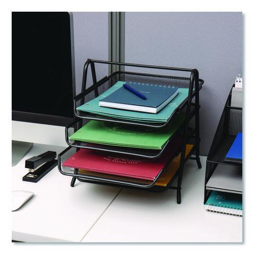 Image of Mind Reader 4TPAPER-BLK Tiered Metal Mesh Desk Tray Organizer, 4-Tier, Letter Size, 13.75 x 12 x 12.5, Black