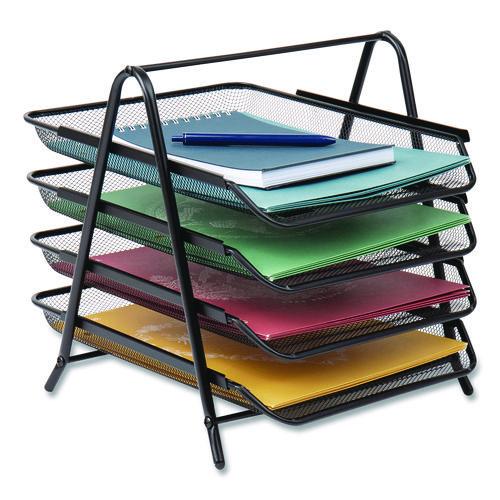 Image of Mind Reader 4TPAPER-BLK Tiered Metal Mesh Desk Tray Organizer, 4-Tier, Letter Size, 13.75 x 12 x 12.5, Black