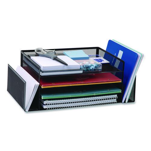 Image of Mind Reader Metal Mesh Desktop Organizer Letter Tray, 6 Sections, Letter Size, 9.15 x 16.75 x 6, Black