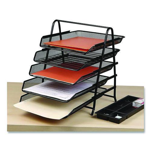 Image of Mind Reader Metal Mesh Desk Tray Organizer, 5-Tier, Letter Size, 14 x 11.75 x 14.5, Black
