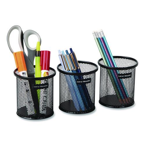 Image of Mind Reader CLIPMESH3-BLK Metal Mesh Utensil Holder, 3.5" dia x 3.7"h, Black, 3/Pack